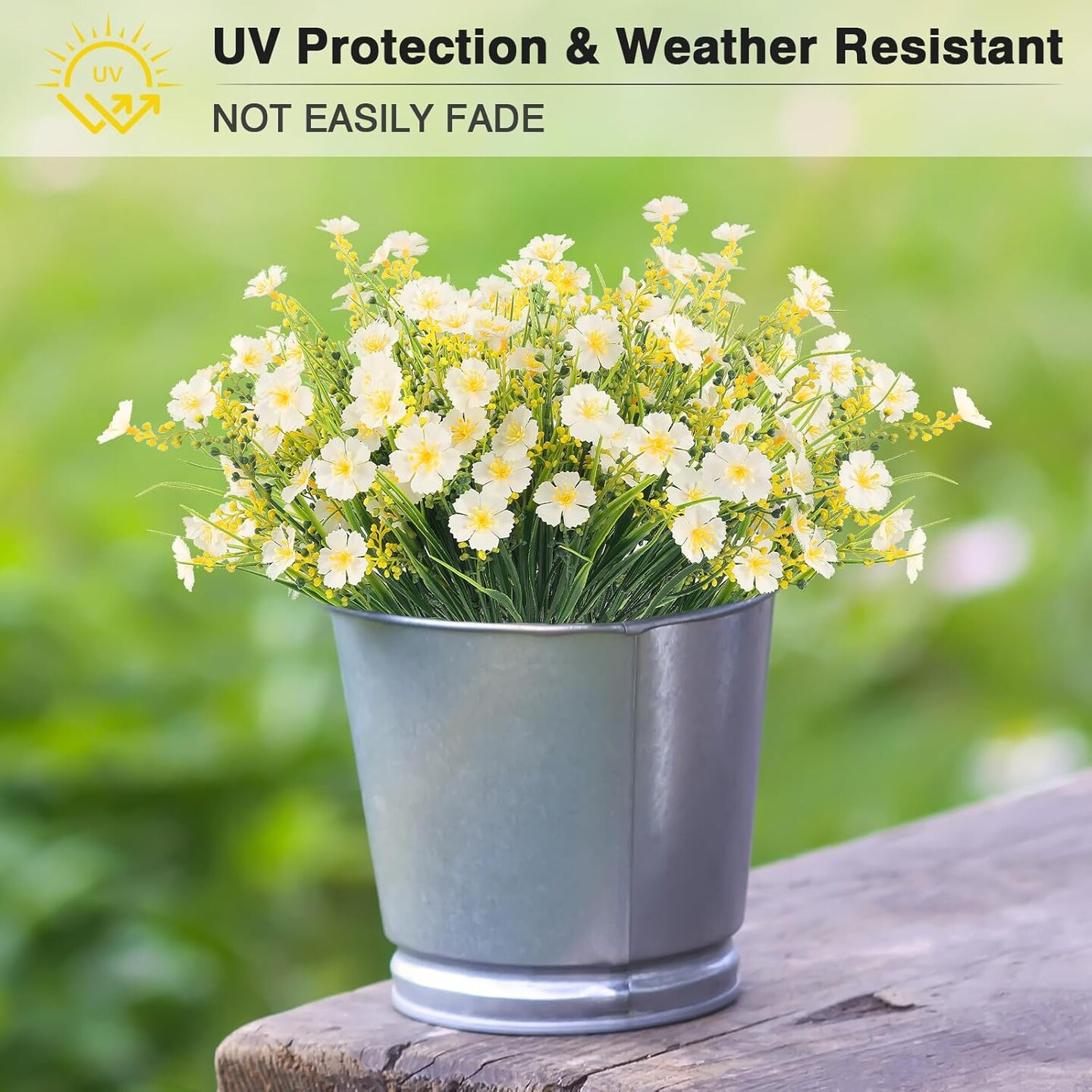 6-Bundle Artificial Flowers – UV-Resistant Fake Flowers, No-Fade Faux Plastic Plants for Indoor & Outdoor Planters, Garden, Porch, Yard, Window, Home Summer Décor (White)