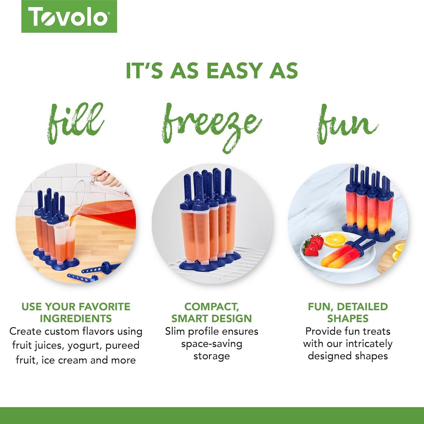 Popsicle Molds with Sticks (4-Pack, Twin Pops) - Reusable Ice Pop Molds & Sticks for Homemade Flavored Ice Pops & Frozen Snacks - Popsicle Maker with Stand, Dishwasher Safe & BPA-Free - Blue