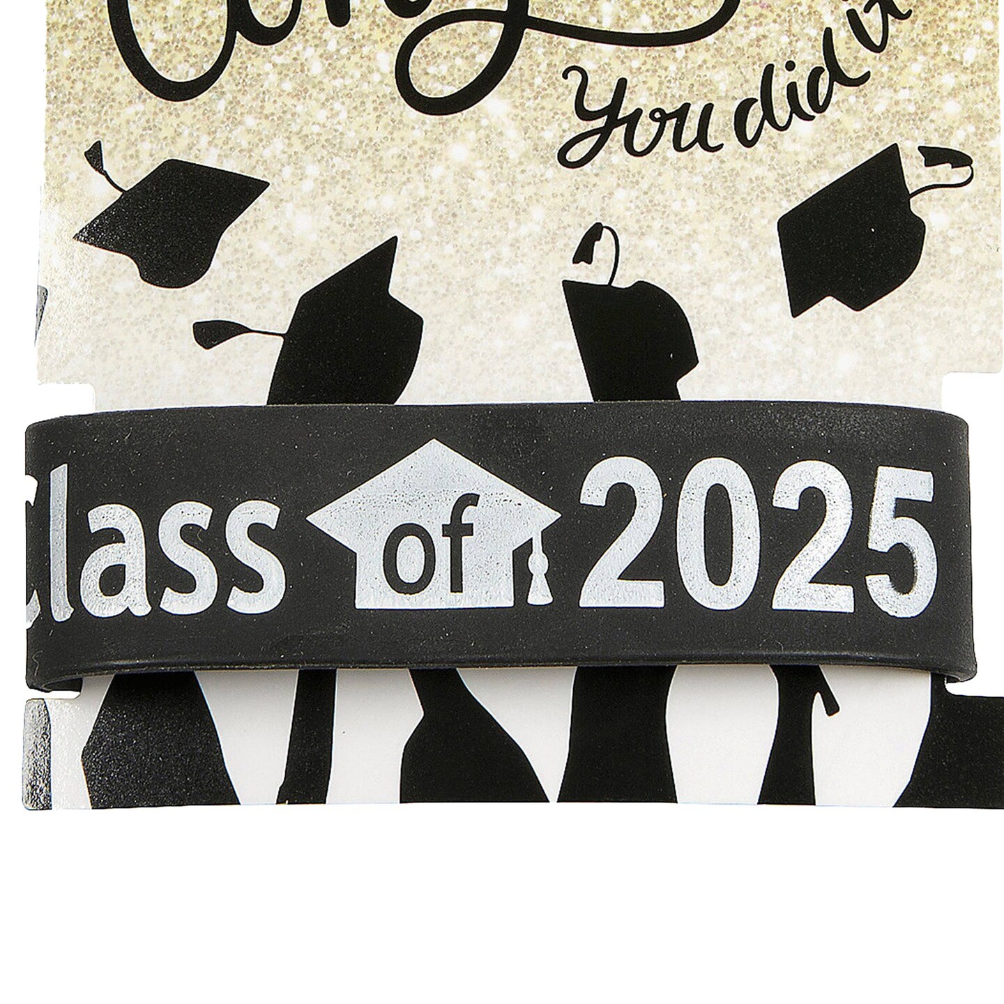 48 Pieces Black Class of 2025 Big Band Rubber Bracelets with Card for 24