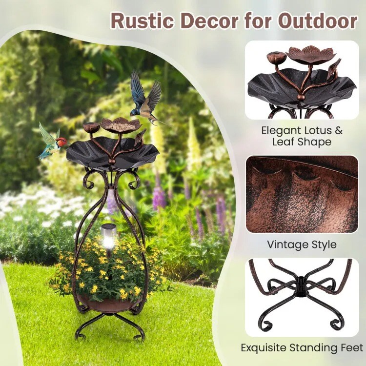 Solar Outdoor Bird Bath &#x26; Feeder Combo with Flower Planter