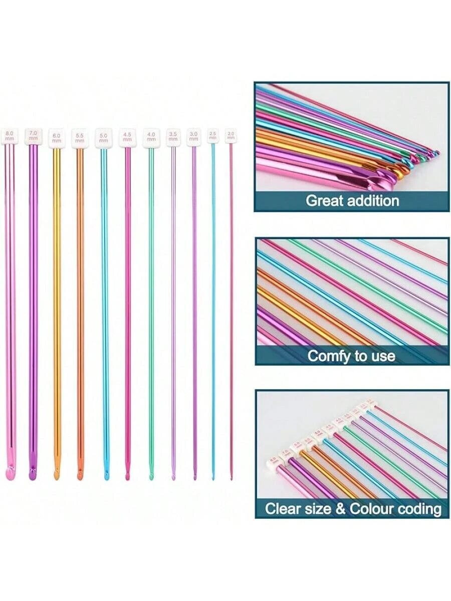 23-Piece Tunisian Crochet Hook Set – Metal & Carbonized Afghan Hooks (2.0–10.0 mm) for Knitting & Crochet Projects