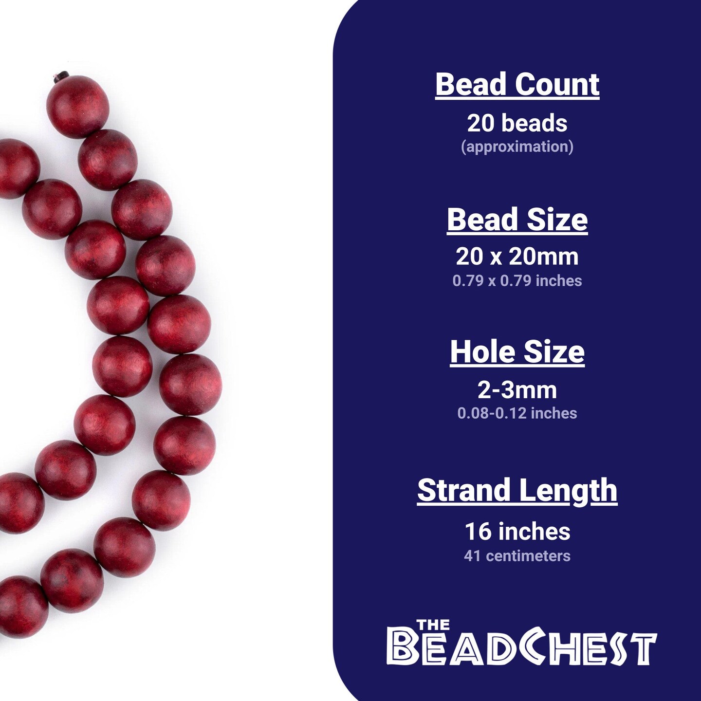 The Bead Chest Natural 20mm Wooden Beads in Red for Jewelry Making &#x2013; Round Loose Wood Spacer Beads I Approximately 20 Beads