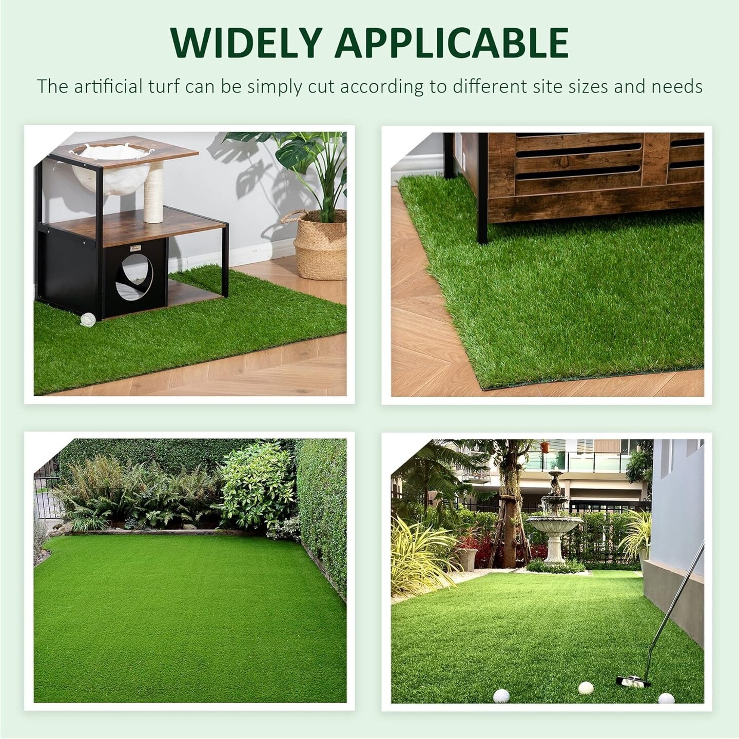 Outdoor Artificial Grass Turf Rug with Drain Holes &#x26; Rubber Backing