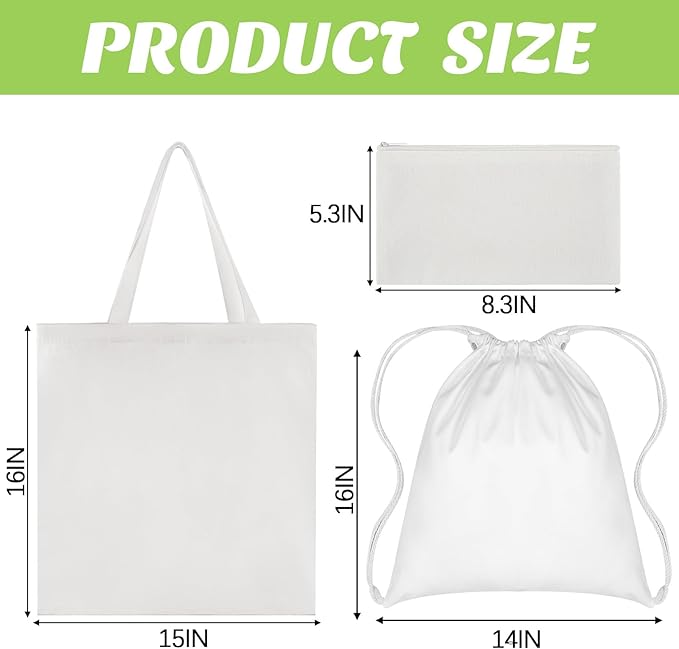 12 Pcs Cotton Bags Set for Tie Dye Kit 3 Style Cotton Tote Drawstring Makeup Bags Items for DIY Large Groups Tie Dying (Small)