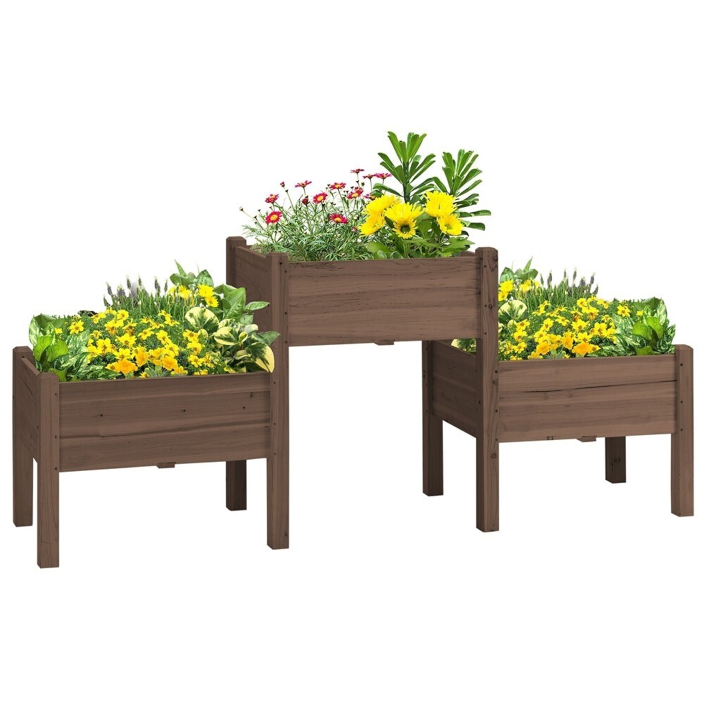 Wooden Box Raised Garden Bed with 3 Elevated Planters