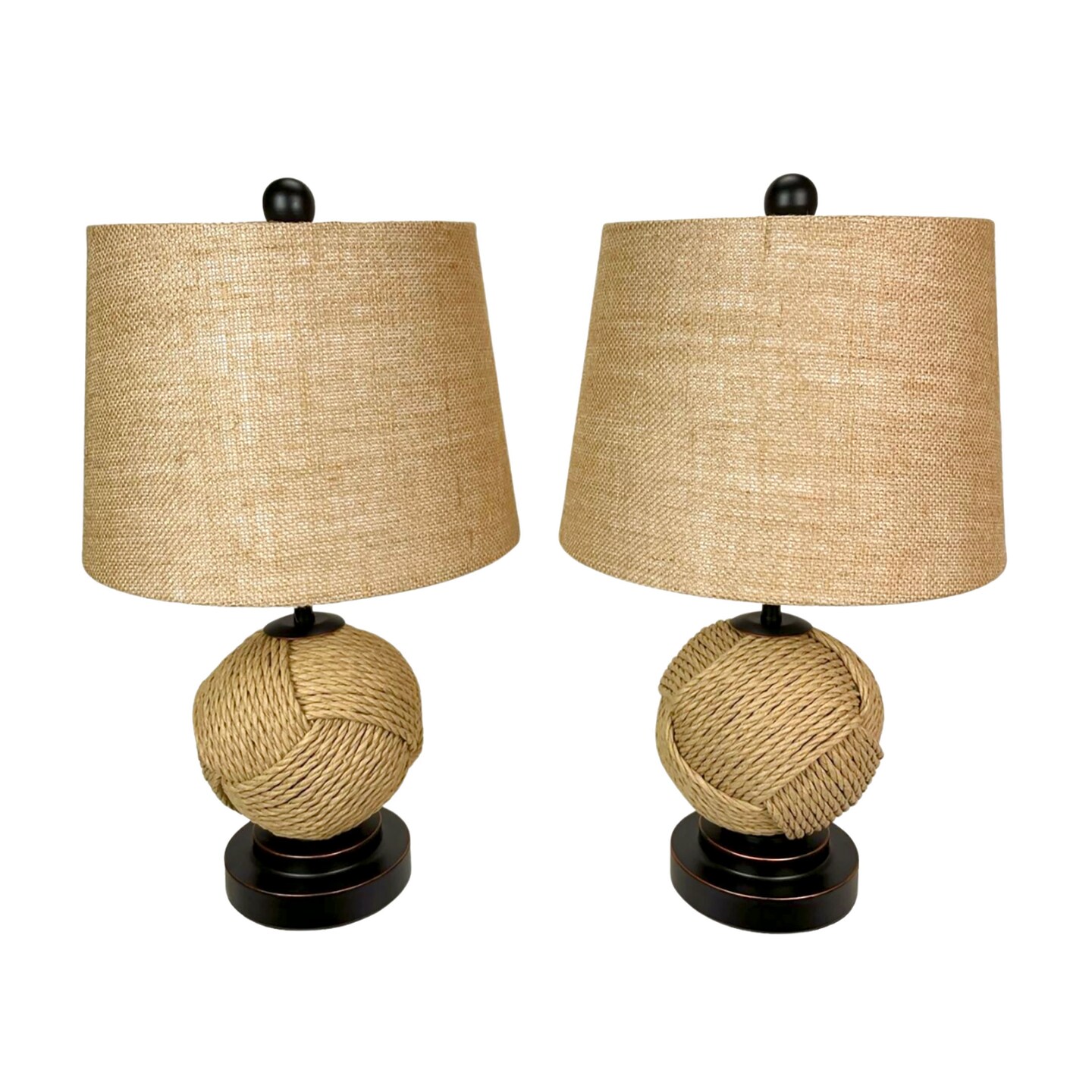 Set of 2 Nautical Rope Table Lamps 22.5" Coastal Beach Decor Accent Lighting