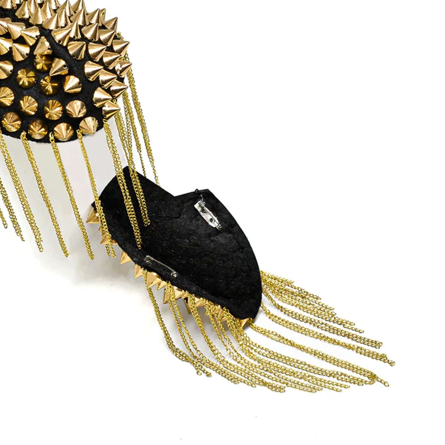 Gold Studded Shoulder Epaulet Pair with Dangling Chains for Metal Head Fashion