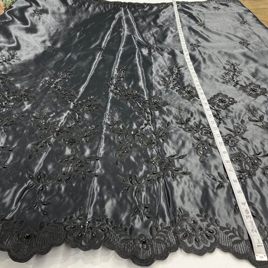 1 Yard - Beaded Bridal Lace Fabric Embroidered on 100% Polyester Satin - Ivory with Gold - 54" | Lace USA - 30108S-BP