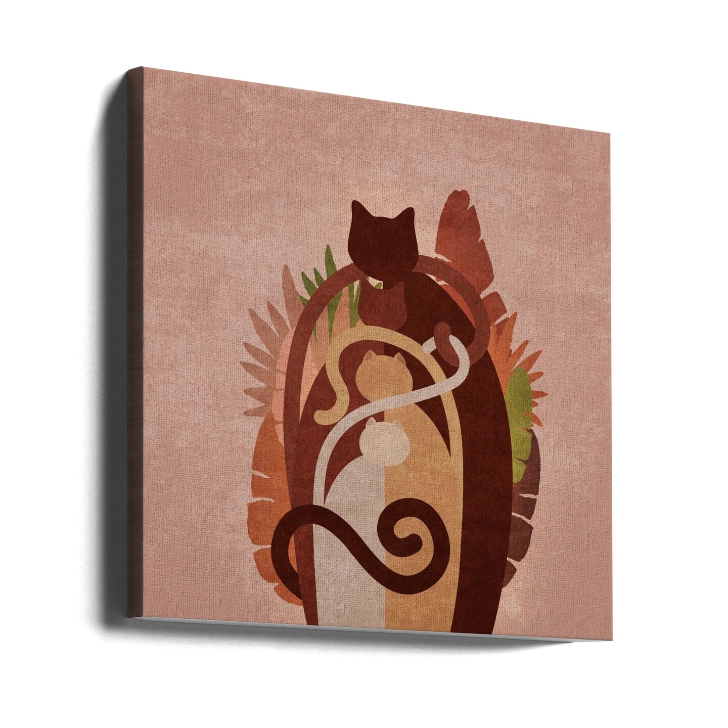 Cat Gang Boho Square Canvas Art | Modern Home Wall Decor 24x24 Canvas - Corporate Office Art
