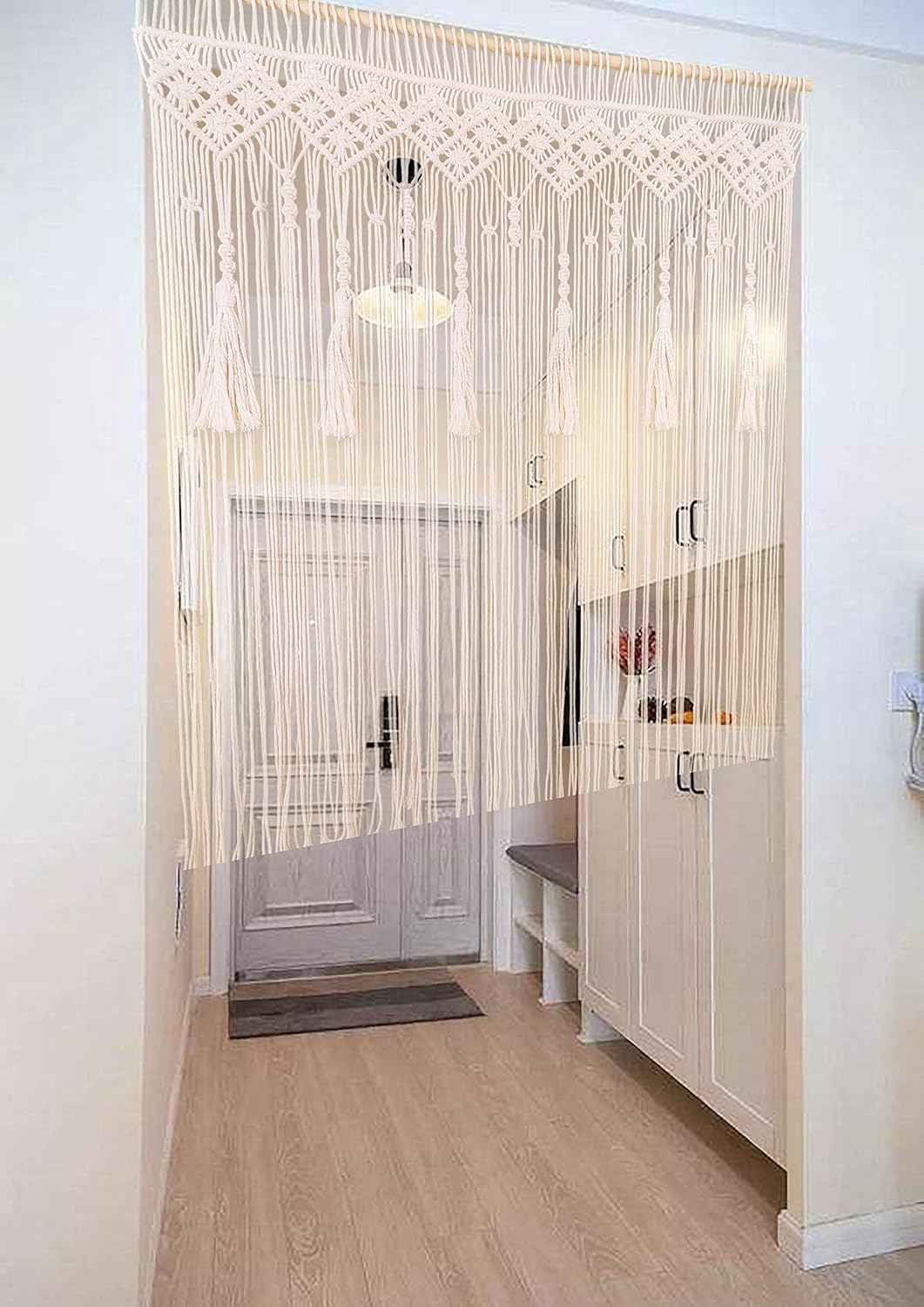 Macrame Wall Hanging, Handmade Bohemian Tapestry, Wall Decor, Doorway Curtain, Tassel Fringe-Window Treatment