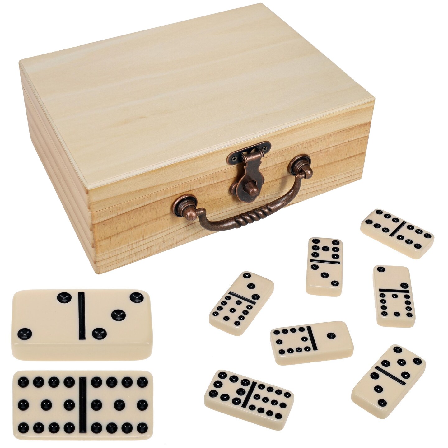 WE Games Double 12 Dominoes in Wooden Treasure Box, Ivory Color