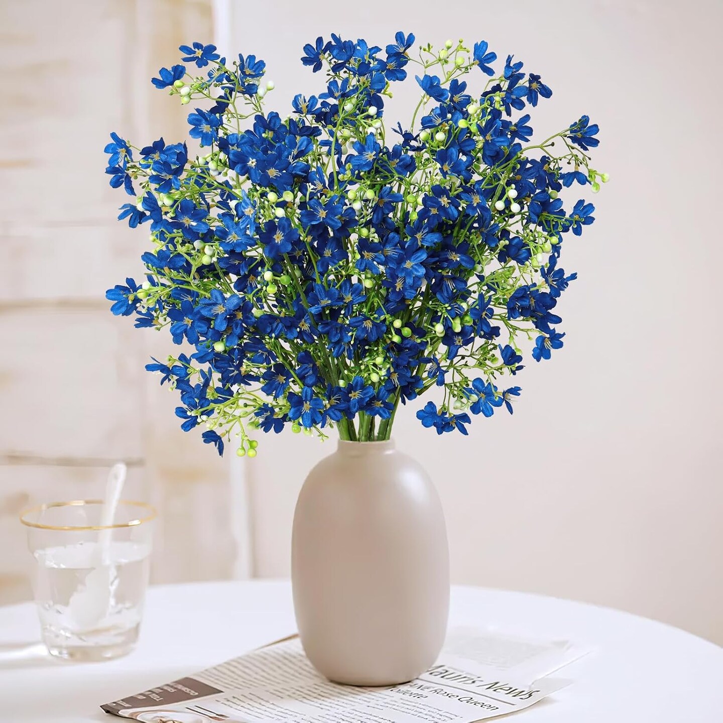 10PCS Artificial Silk Flowers with Long Stems Faux Bulk Babys Breath Flowers Fake Silk Flowers Bouquet for Floral Arrangement Tall Vase Home Wedding Table Centerpieces Decor (Blue)