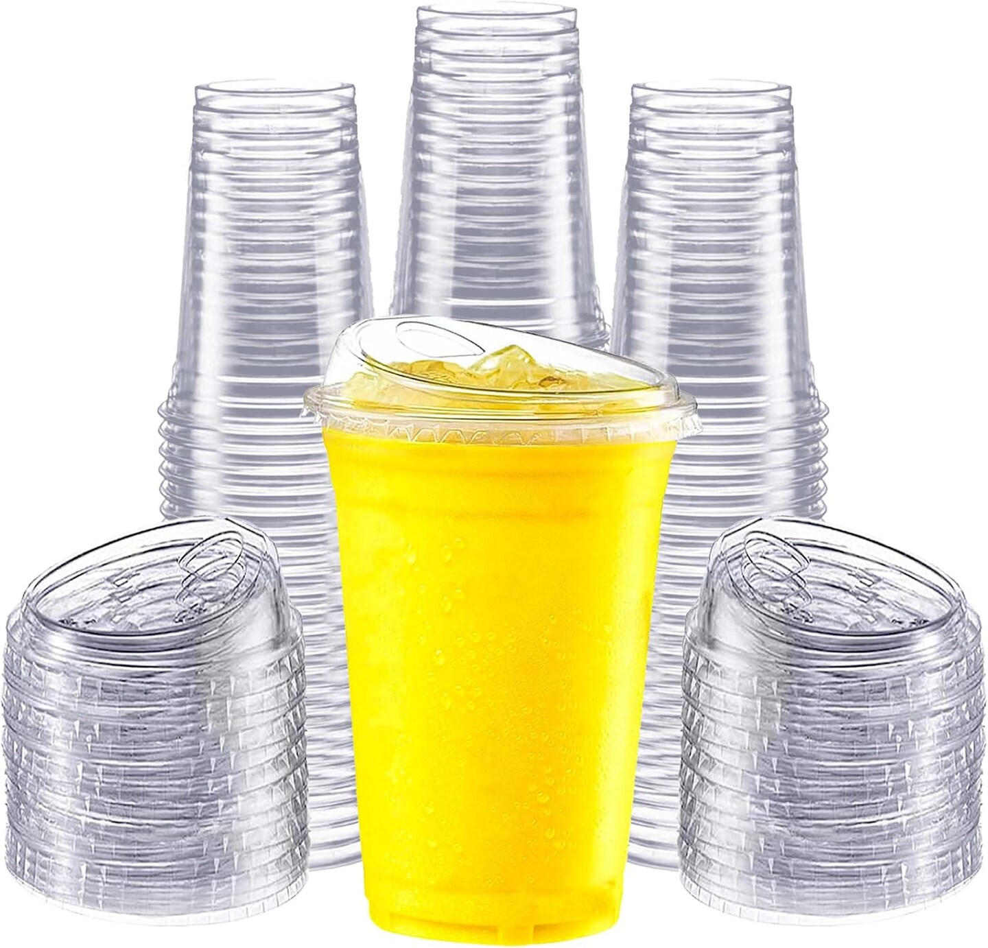 50 Pack 20 oz Clear Plastic Cups with Strawless Sip-Lids, Disposable Cold Drinking Cups with Lids, To Go Plastic Container for Iced Cold Coffee, and Soda for Events and Everyday Use.