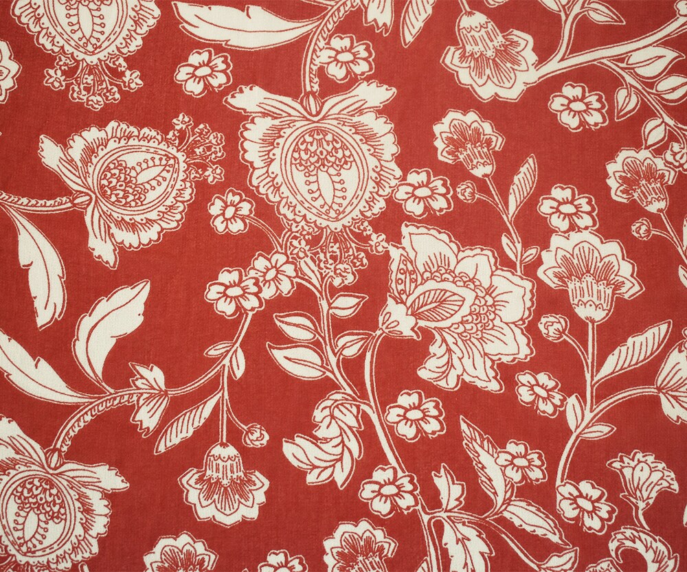 Sunset Orange-Ivory Floral Printed Poly Chiffon Woven Fabric By the Yard