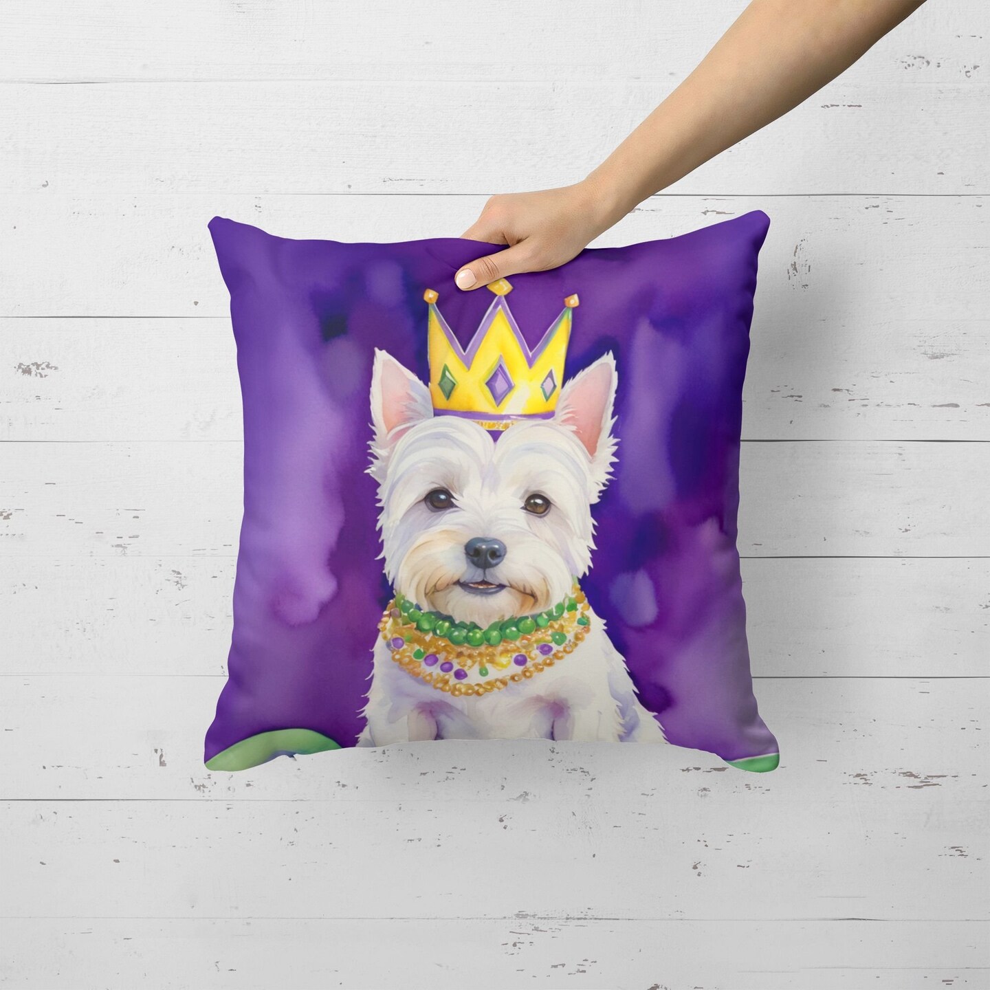 Edge Collections - 18" X 18" - Multicolor - King Westie of Mardi Gras - 1 Piece