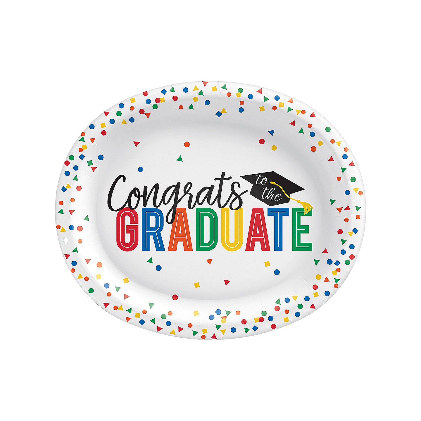 12&#x22; Congrats Grad Oval Paper Dinner Plates 20ct
