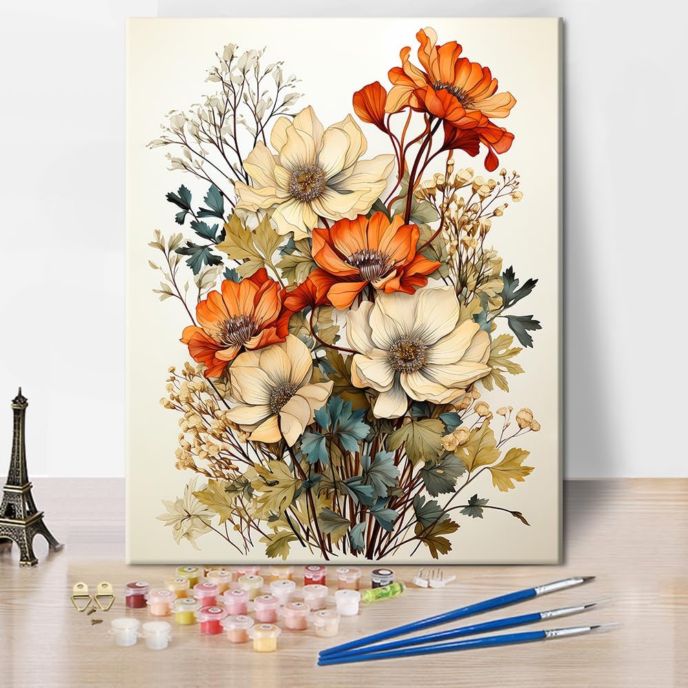 Paint by Number for Adults Flowers Paint by Numbers Paint Kits for Adults DIY Painting Paintwork with Paintbrushes Bouquet Flowers Color by Numbers Oil Painting Art Crafts 16&#x22;x20&#x22;(Frameless)