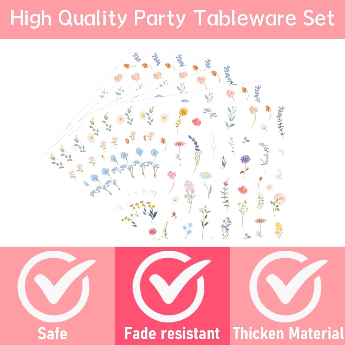 Floral Paper Plates Set - 96PCS Wildflower Party Decorations Supplies Flower Baby in Bloom Baby Shower Decorations Disposable Flower Paper Plates Napkins Tableware Spring Summer Picnic Party