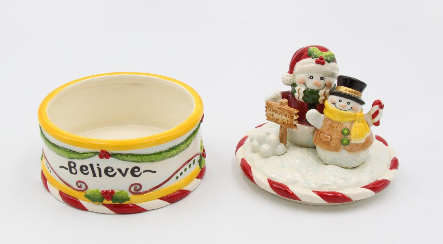 Ceramic Snowmen Selling Snowballs Candy Box, Home D&#xE9;cor, Gift for Her, Gift for Mom, Kitchen D&#xE9;cor, Christmas D&#xE9;cor