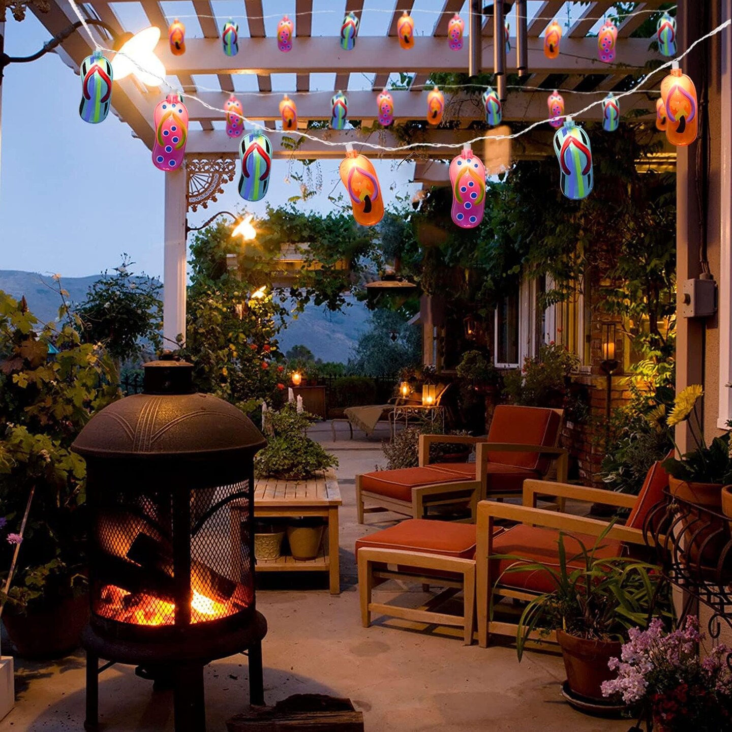 Multicolor Beach Flip Flop String Lights, 8.5Ft Beach Themed Outdoor Party Lights with 10 Multicolor Slipper Lights, Summer Ocean Decorations String Lights for Bedroom Camping Decks Party Lighting