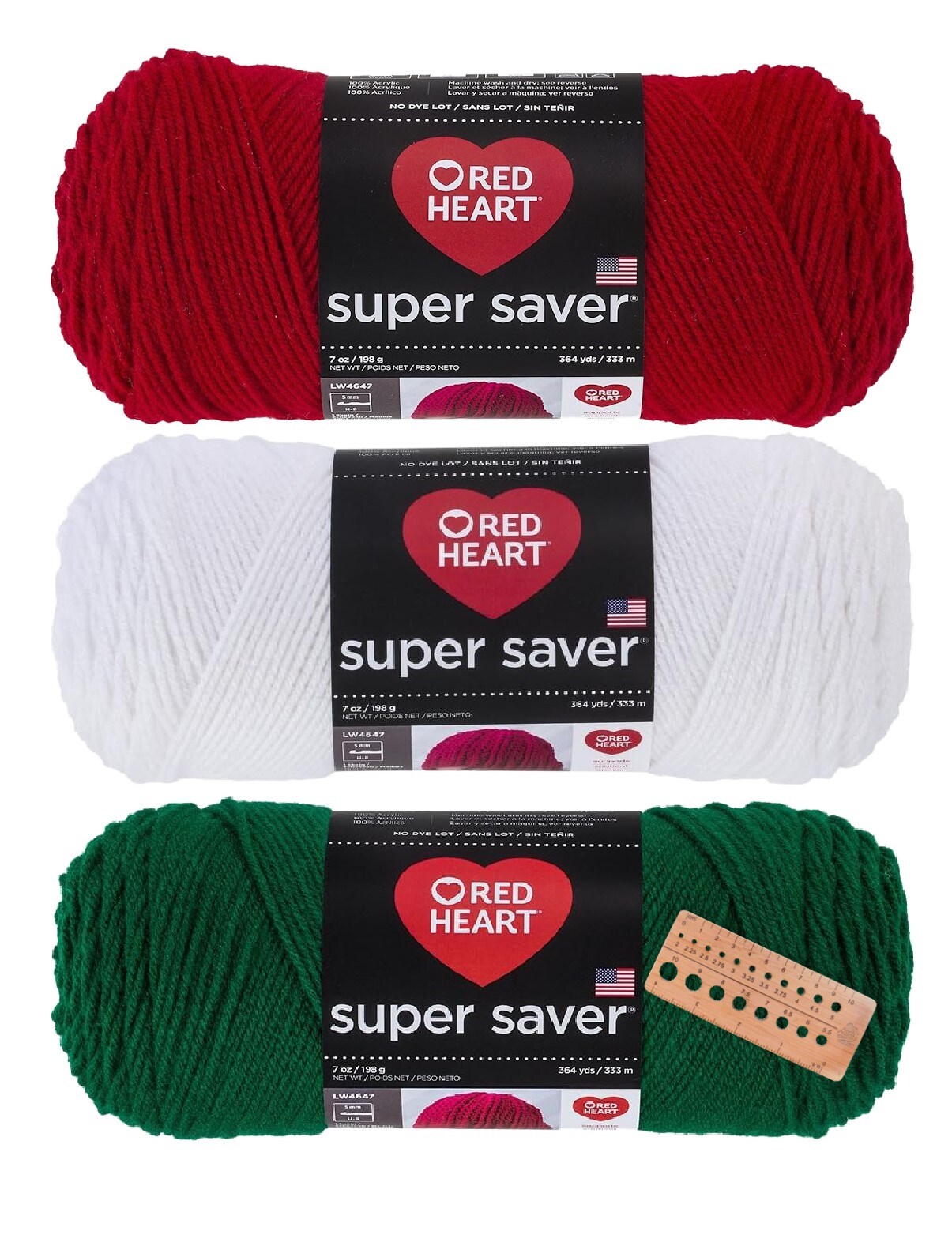 Red Heart - Super Saver Yarn - 3 Balls Assorted Colors (Christmas 2)