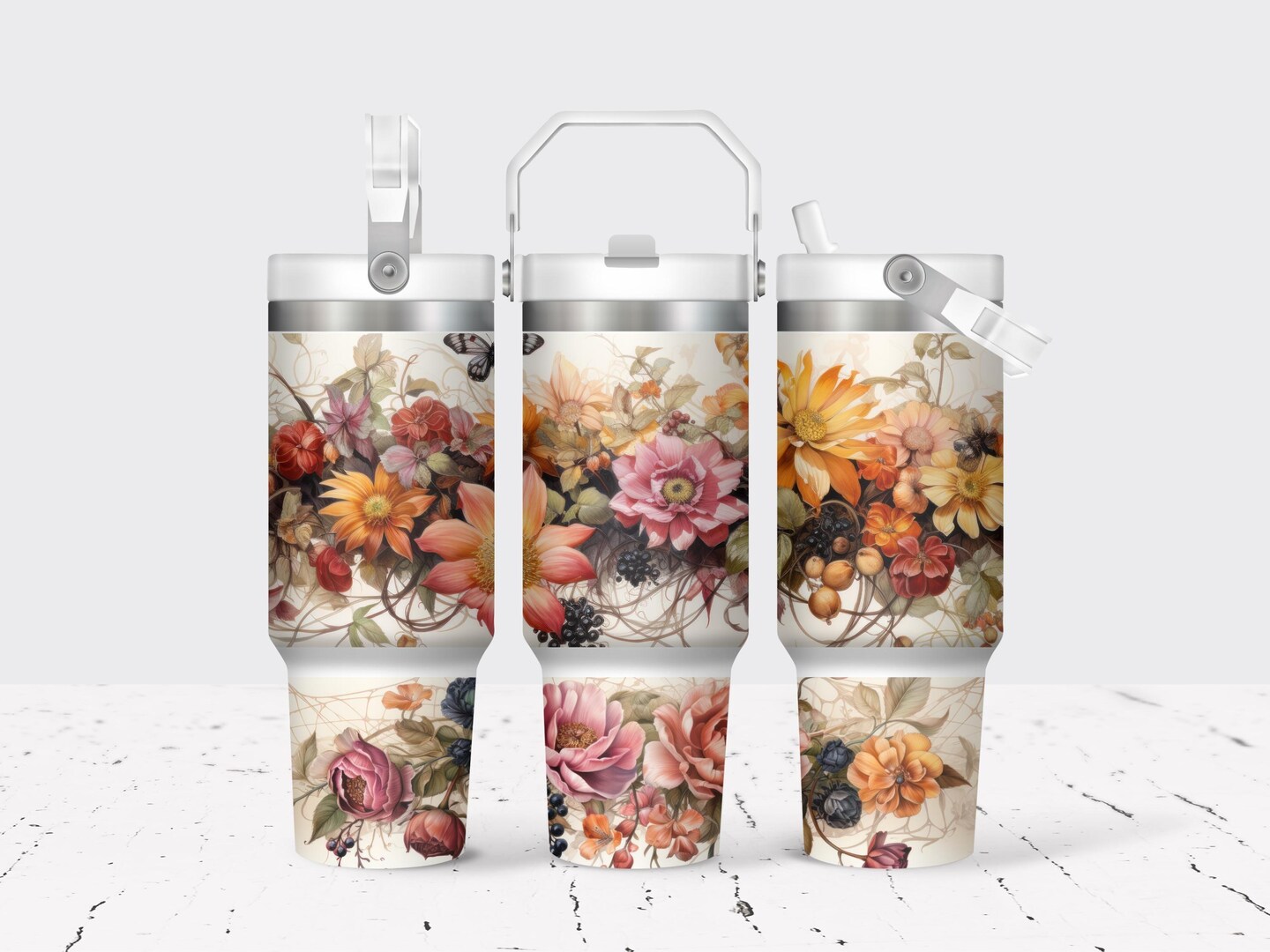 Fall Floral 30 Oz Flip Straw Tumbler With Handle, Personalized Gift, Floral  Tumbler | MakerPlace by Michaels