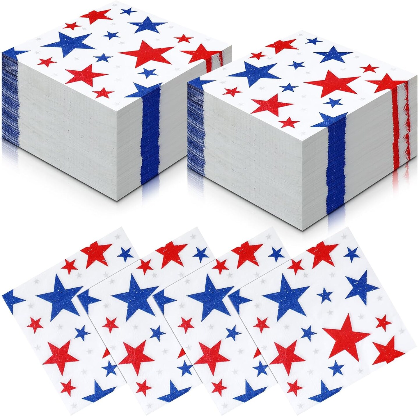 200 Pcs American Flag Napkins 4th of July Patriotic Red White and Blue Disposable Paper Cocktail Napkins for Veterans Day Election Independence Day Decorations(Square Star)