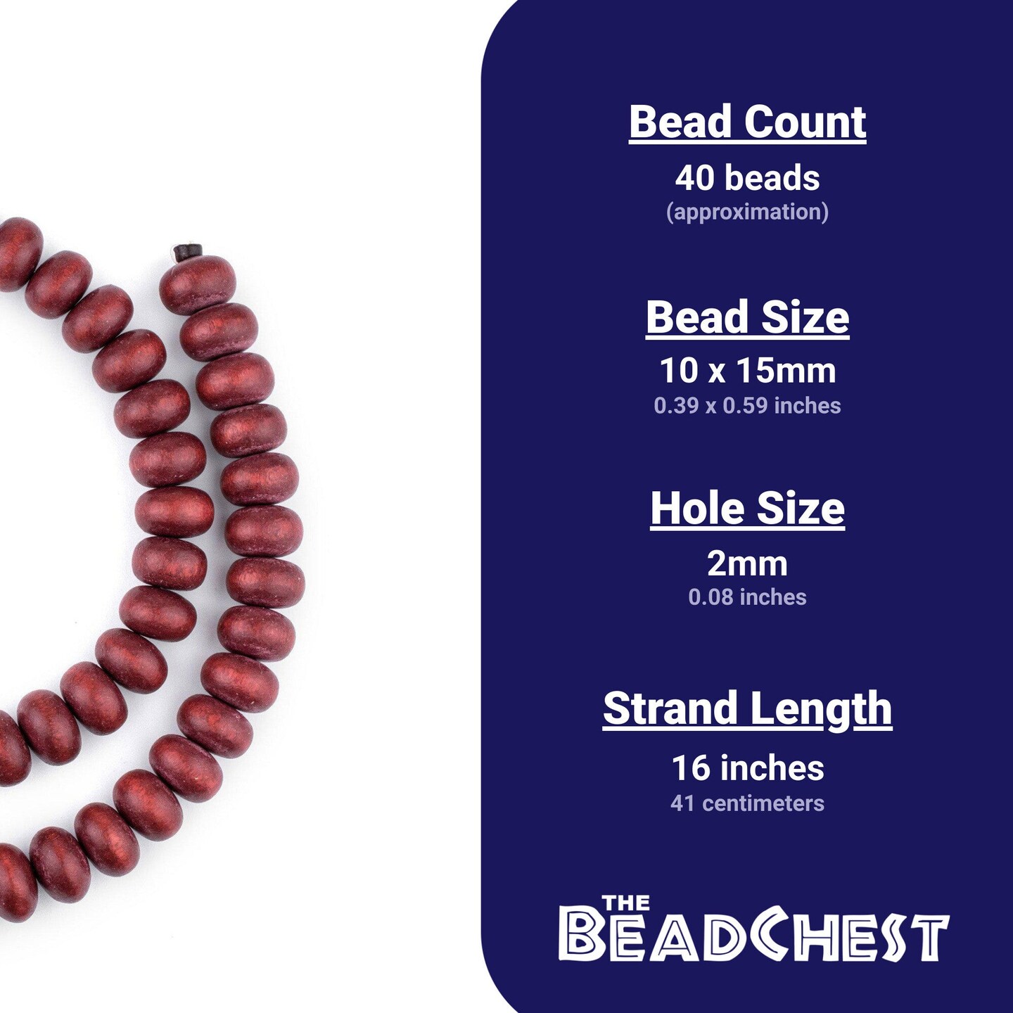 The Bead Chest Cherry Red Abacus Natural Wood Beads (10x15mm): Organic Eco-Friendly Wooden Bead Strand for DIY Jewelry, Crafts, Necklace and Bracelet Making
