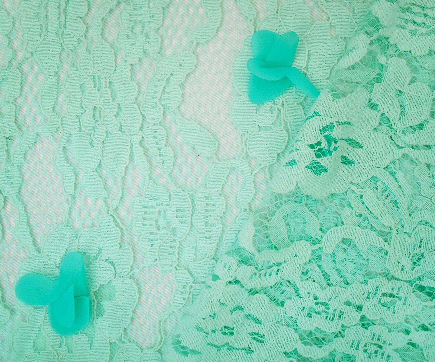 Pastel Teal Cotton-Poly Floral Applique Lace Mesh Knit Fabric By the Yard