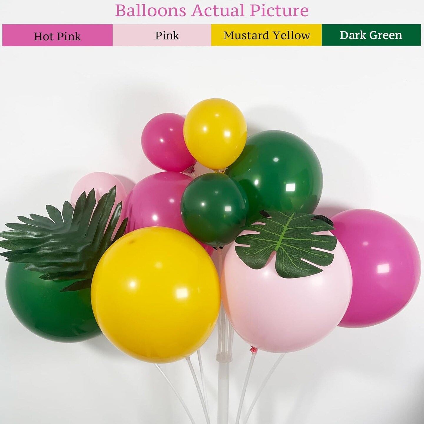 145PCS Summer Balloon Arch Garland Kit with Hot Pink Mustard Yellow Dark Green Balloons, Ideal