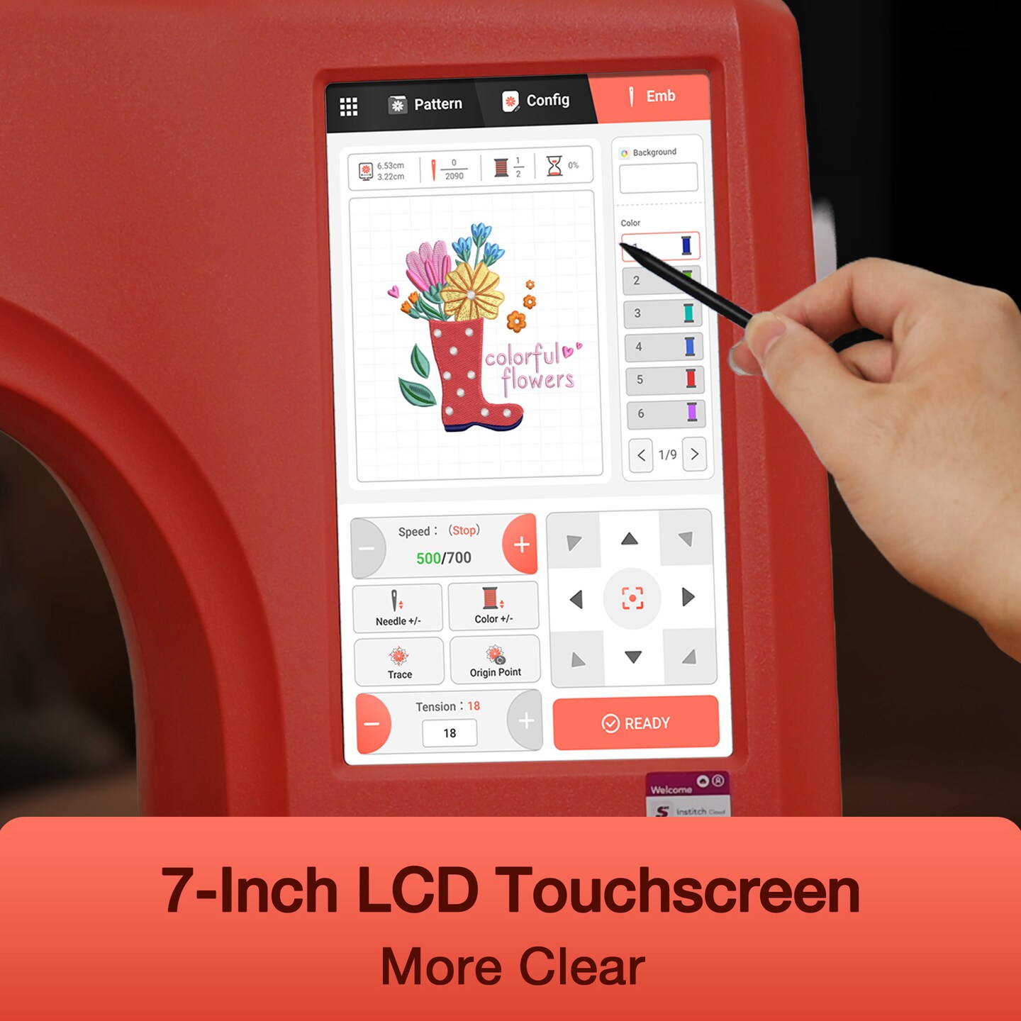 Poolin EOC06-RE Computerized Embroidery Machine Best Seller in USA with 7.9x11&#x22; Larger Area, 7&#x22; LCD Big Touch Screen, Wifi Available with Supplies Starter Kit Online Digitizing Software for Free for Business Owner &#x26; Christmas Gift