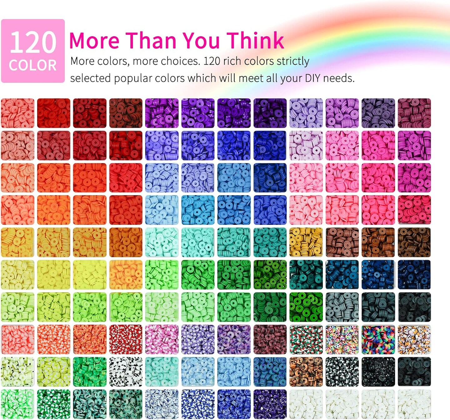 20,000 Pcs Clay Beads Bracelet Making Kit, 120 Colors 6 Boxes Polymer Beads Spacer Heishi Beads & Jewelry Kit with Pendant Charms Elastic Strings