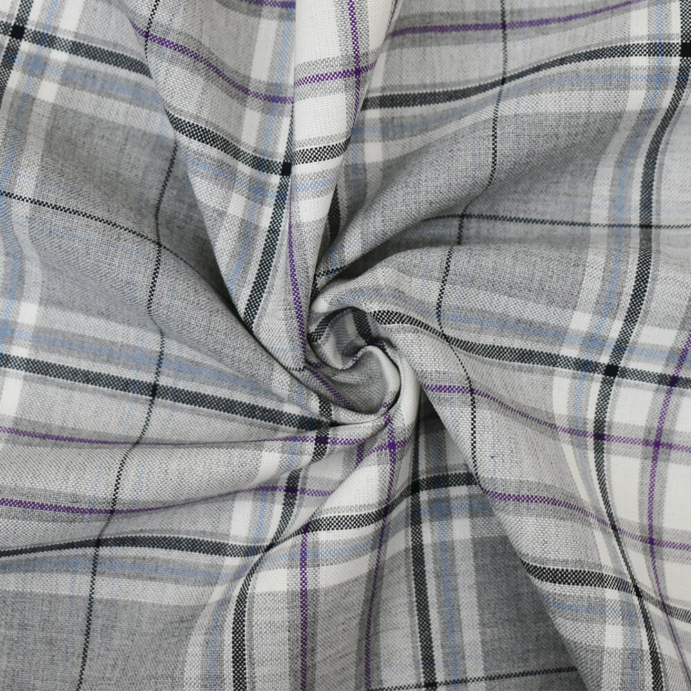 Gray-Purple-Multi Wool Polyester Plaid Woven Shirting Fabric By the Yard