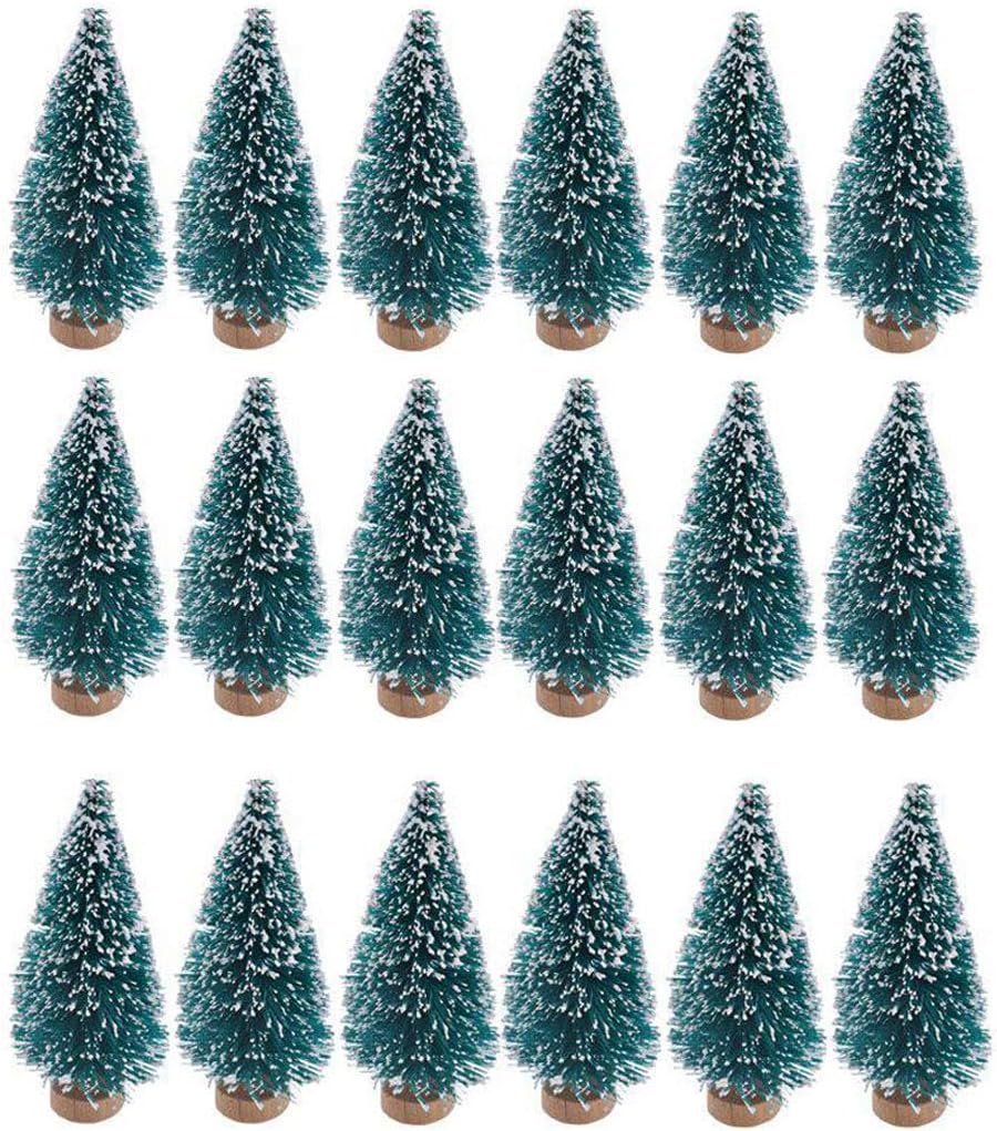 24 Mini Bottle Brush Christmas Trees with Wood Base (Blue-green) 3"D x 3"W x 0.75"H