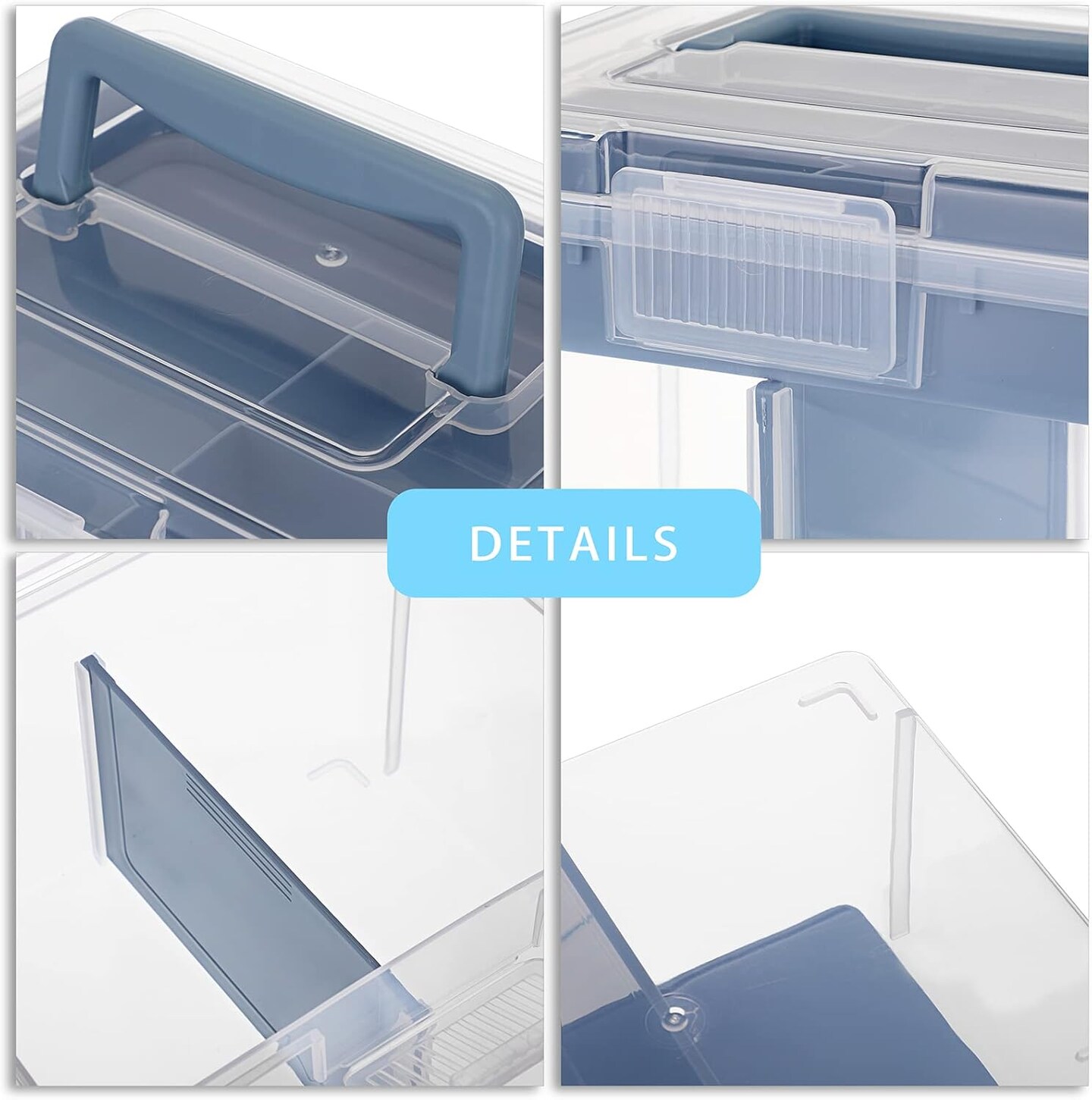2 Layer Clear Plastic Dividing Storage Box with Removable Tray Multipurpose Stationery Storage Box with Handle Portable Sewing Box Art Craft Supply Organizer Home Utility Box (Big Blue)