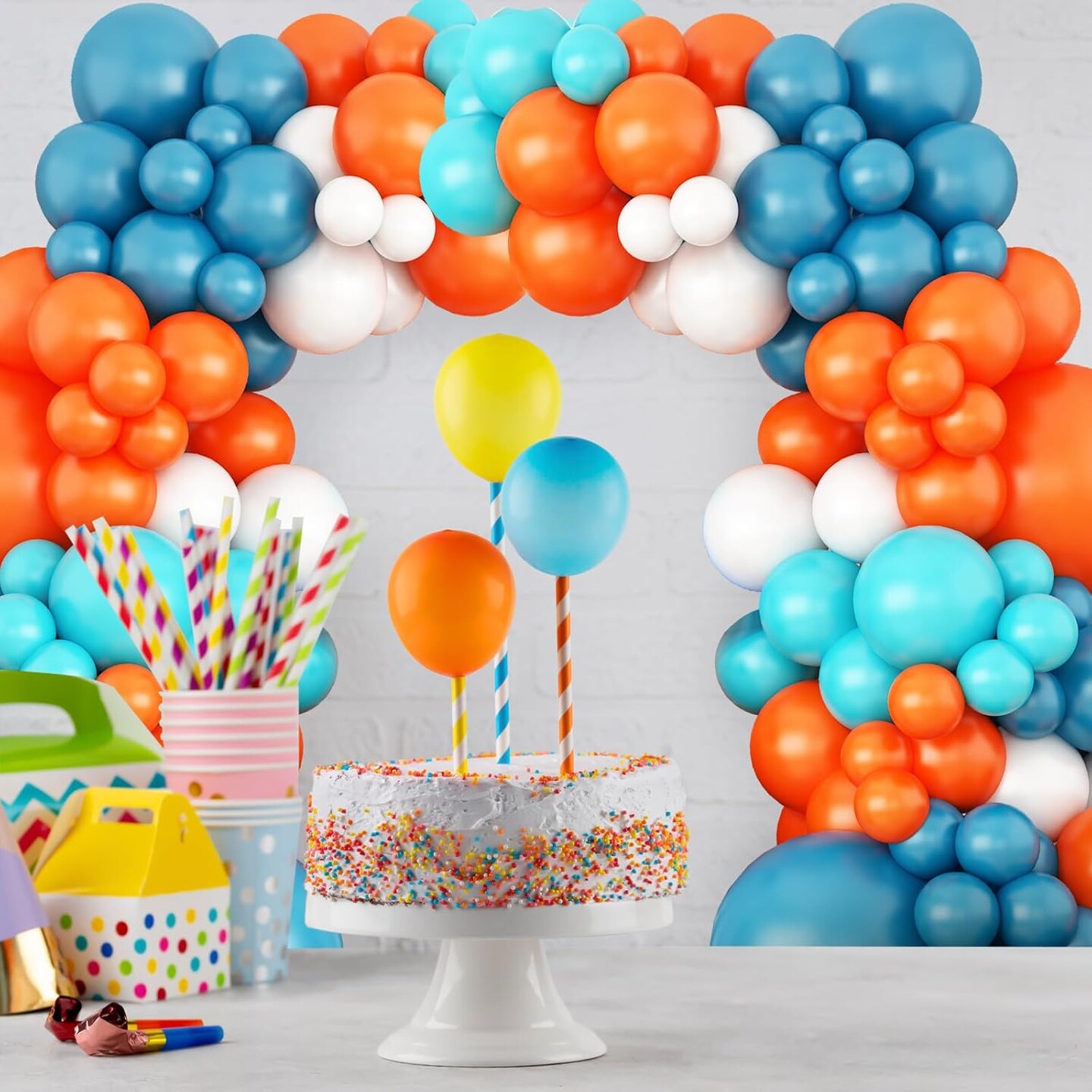 Orange and Blue Balloons Arch Garland Kit, Teal Blue Peacock White Latex Balloon Kit, Blue and Orange White Party Balloons Decoration for Birthday Wedding Baby Shower Party Supplies