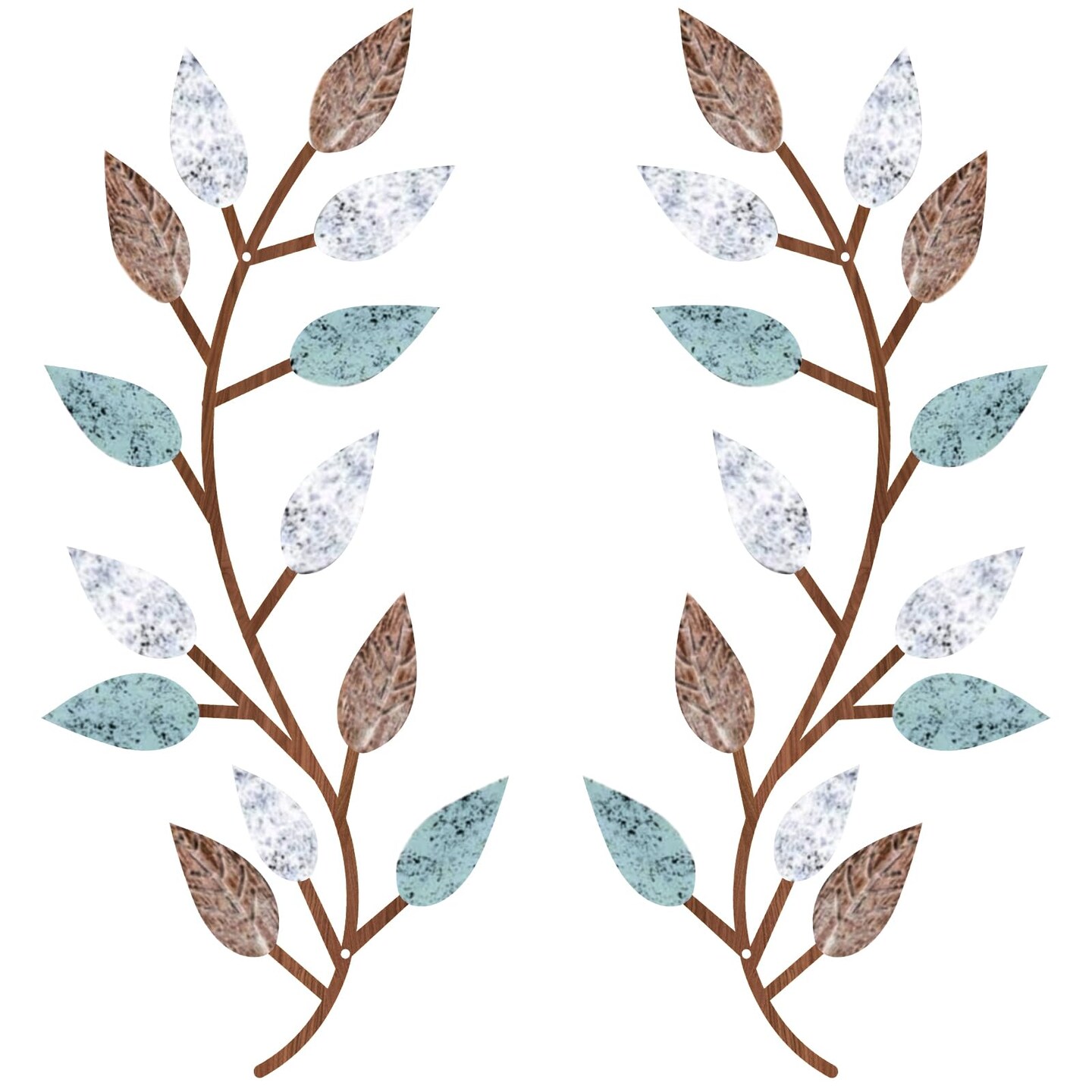 2 Pieces Metal Tree Leaf Wall Decor Vine Olive Branch Leaf Wall Art Living Room, Hallway Wall Decor Outdoor Decoration(Blue Brown Colors)