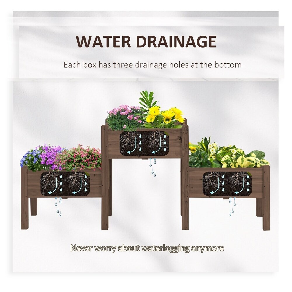 Wooden Box Raised Garden Bed with 3 Elevated Planters