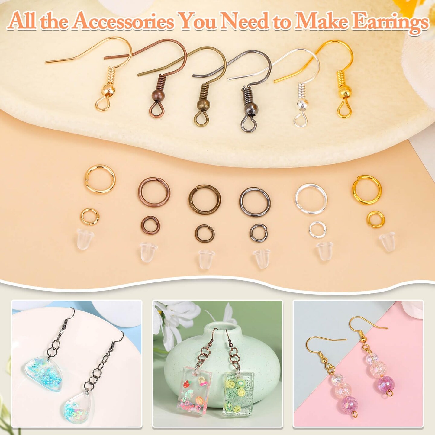 Cridoz 960PCS Earrings Making Supplies Kit with 240PCS Earring Hooks, 420PCS Jump Rings and 300PCS Earring Backs for Earring Making and Repair (Multicolors)