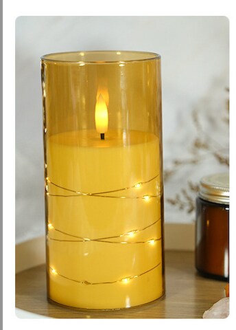Designer&#x2019;s Shop CS-7301 Flameless LED candle with String Star Lights and Remote Control Timer. 5 pc packed, color : Gold