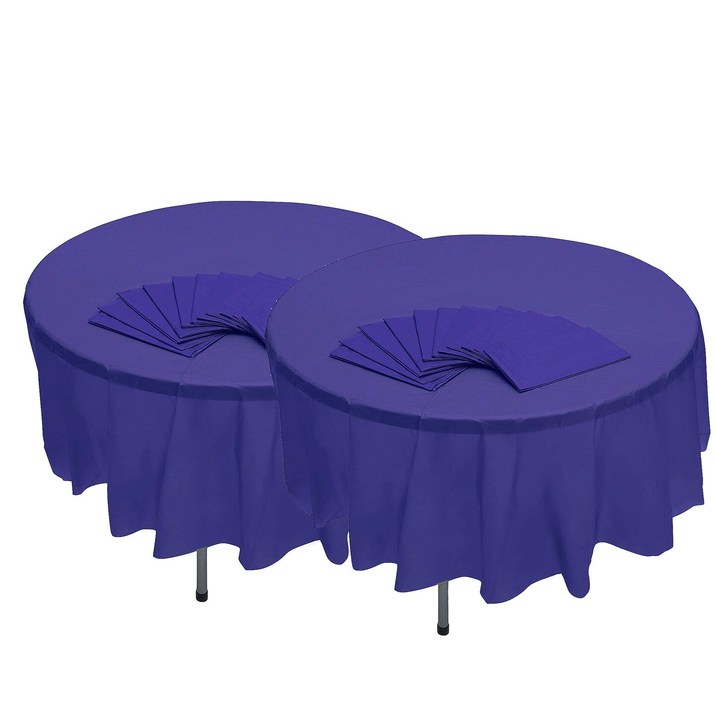 82&#x22; Bulk 12 Pc. Purple Banquet-Style Round Disposable Plastic Tablecloths