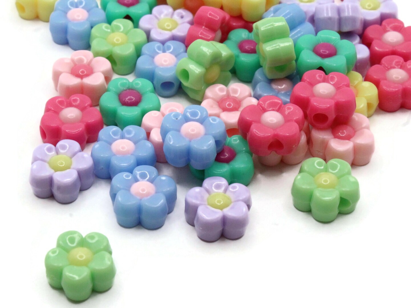 50 11mm Mixed Color Flower Large Plastic Acrylic Daisy Plant Beads