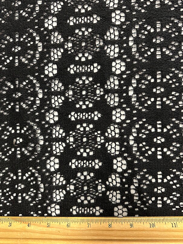 Black Stripe Crocheted Lace Fabric By the Yard