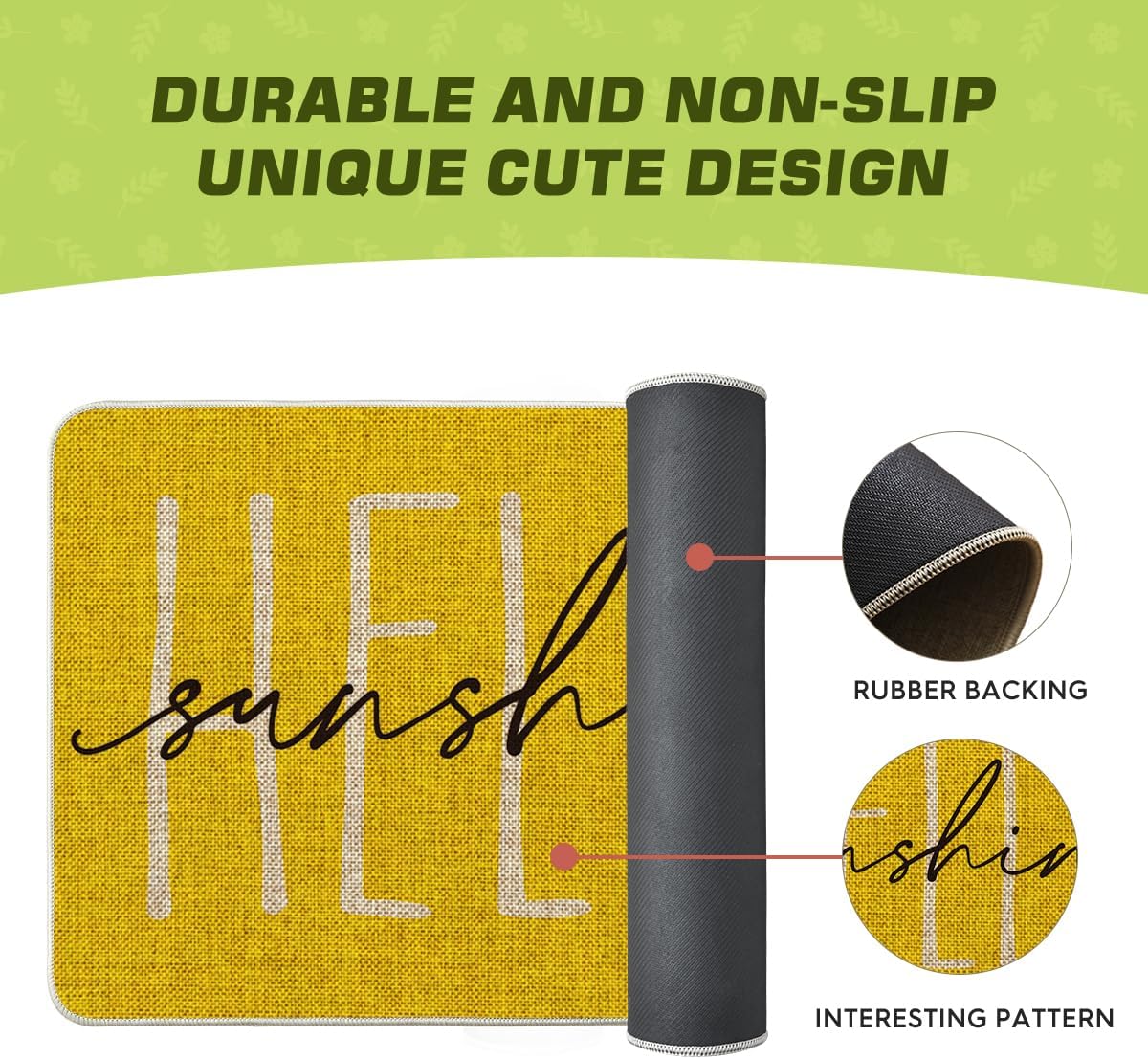 Yellow Hello Sunshine Summer Decorative Doormat, Seasonal Spring Holiday Low-Profile Floor Mat Switch Mat for Indoor Outdoor 17 x 29 Inch