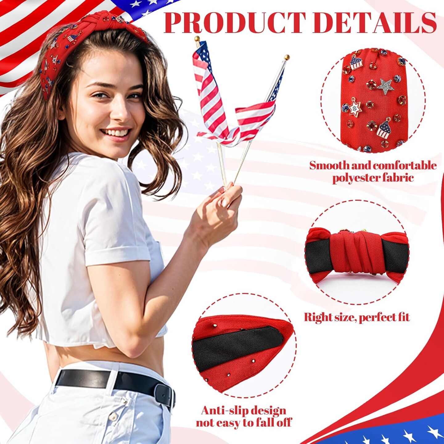 4th of July Headband, American Flag Headbands for Women Girls Independence Day Knotted Headband Patriotic Hair Accessories Gifts