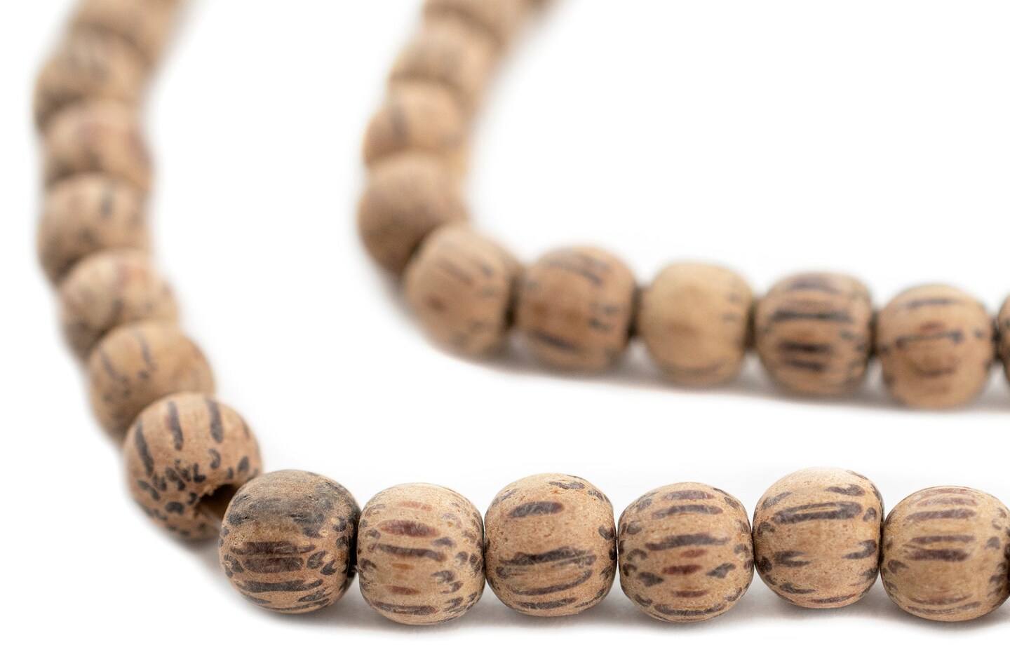 The Bead Chest Unwaxed Round Natural Palm Wood Beads 8mm Brown Large Hole 15”