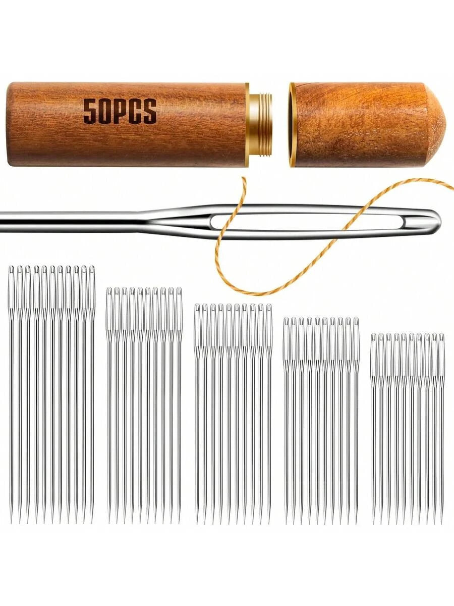 50 PCS Large Eye Embroidery Needles, 5 Sizes Stainless Steel Yarn Knitting Needles