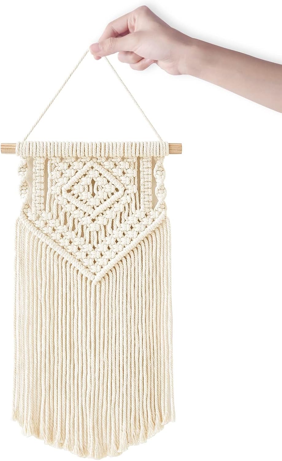 2 Pcs Macrame Wall Hanging Small Woven Tapestry Wall Art Decor - Beautiful for Boho Home Decor, Apartment, Nursery, Party Decorations, 16.5&#x22; L x 10&#x22; W and 17.5&#x22;x 10&#x22;W, Small
