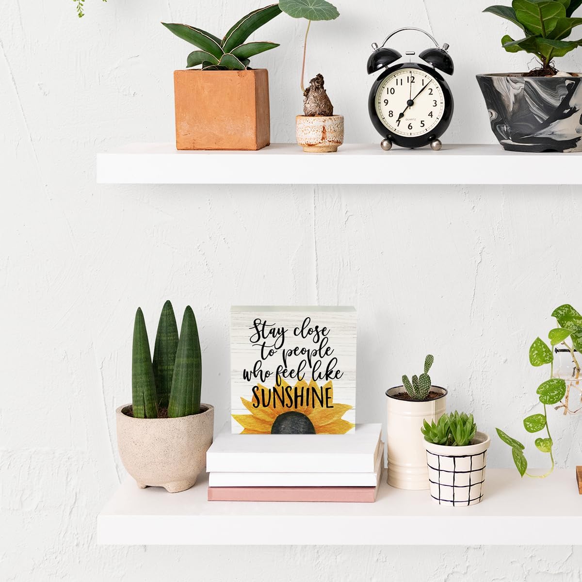 Farmhouse Sunshine Sunflower Wooden Box Sign Rustic Country Sunflower Box Sign Wood Sign Decor Summer Square Wood Sign Home Desk Tabletop Shelf Decor