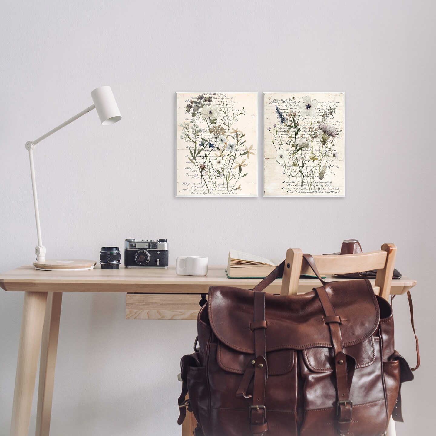 Stupell Industries Vintage Letters with Botanicals 2pc Wall Plaque Art Set Design by Carol Robinson